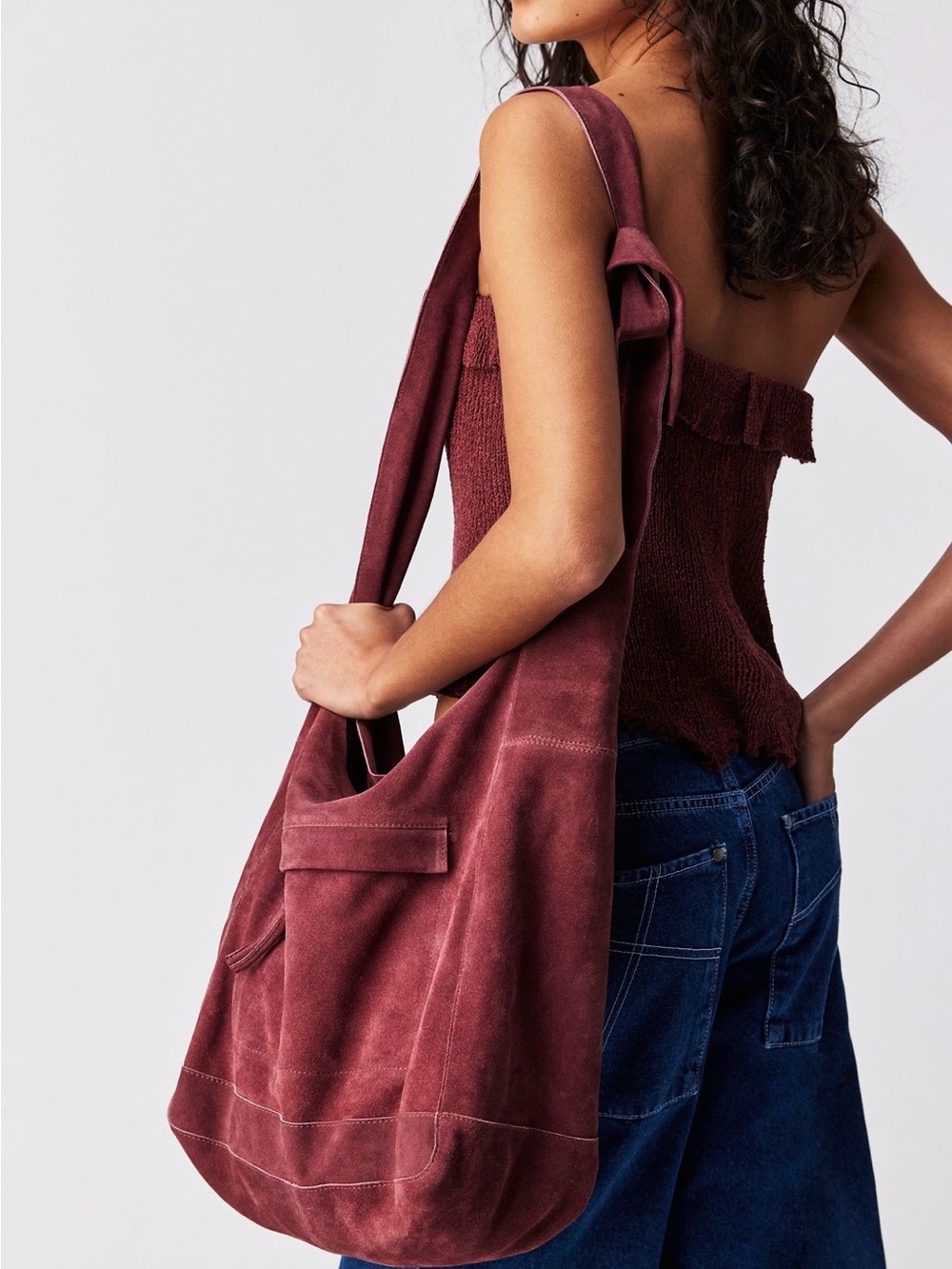 The Free People Jessa Suede Carryall in Wild Mulberry - 100% Leather
